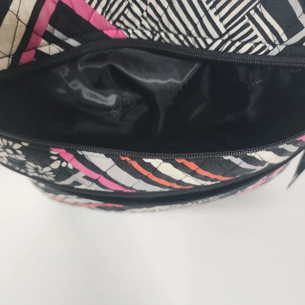 Vera Bradley Triple Zip Hipster Crossbody Black Pink Geometric Quilted Bag